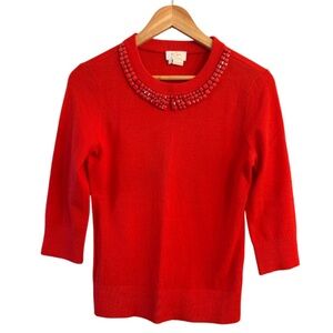 Kate Spade Embellished Collar Sweater Wool Cashmere Red Orange S